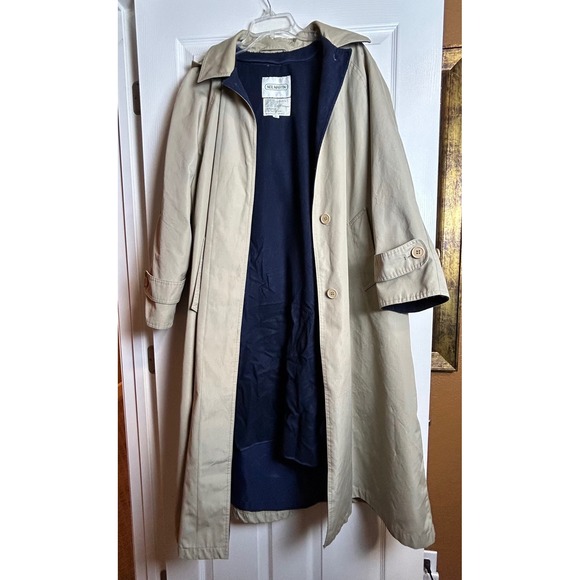 Vintage Neil Martin Men's Trench Coat Size 16.5 Zip Liner Hood Beige 47" Long - Picture 3 of 12